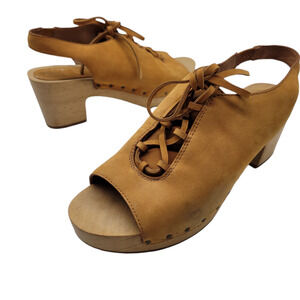 Madewell Women's The Cecilia Lace-Up Clogs heels brown leather Size 6 wood
